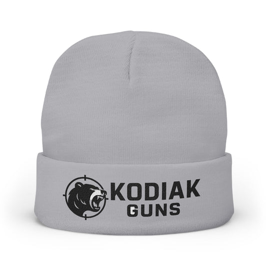 Knit Beanie with Kodiak Guns Embroidery - Trendy Winter Hat, Cozy Gift for Him, Outdoor Style, Beanie for Cold Weather