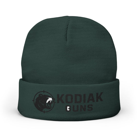 Knit Beanie with Kodiak Guns Embroidery - Trendy Winter Hat, Cozy Gift for Him, Outdoor Style, Beanie for Cold Weather